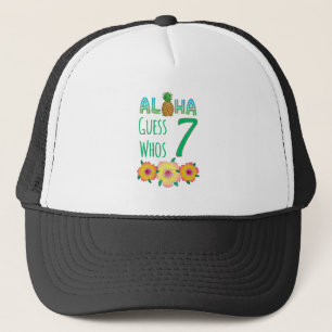Kids Aloha Tropical Luau 7 Years Old Birthday Trucker Hat
