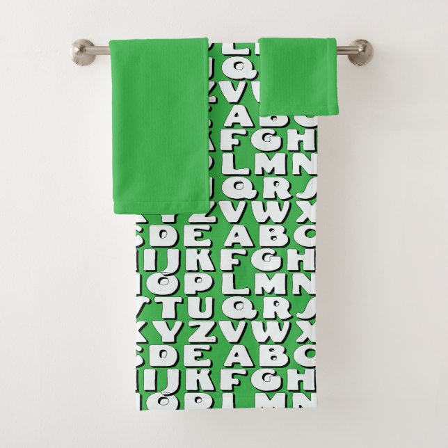  Kids Alphabet Bright Green      Bath Towel Set (Insitu)