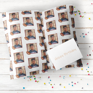 Kids American Football Photo Birthday Wrapping Paper