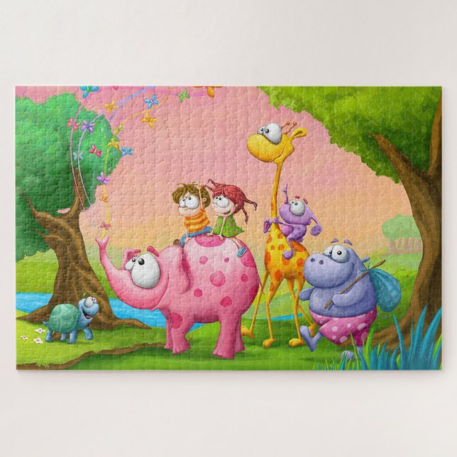Kids and animals illustration  jigsaw puzzle (Creator Uploaded)