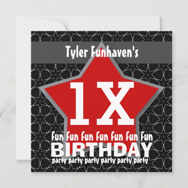 Kids and Teens Birthday Party Red Black Stars V01A Invitation (Front)