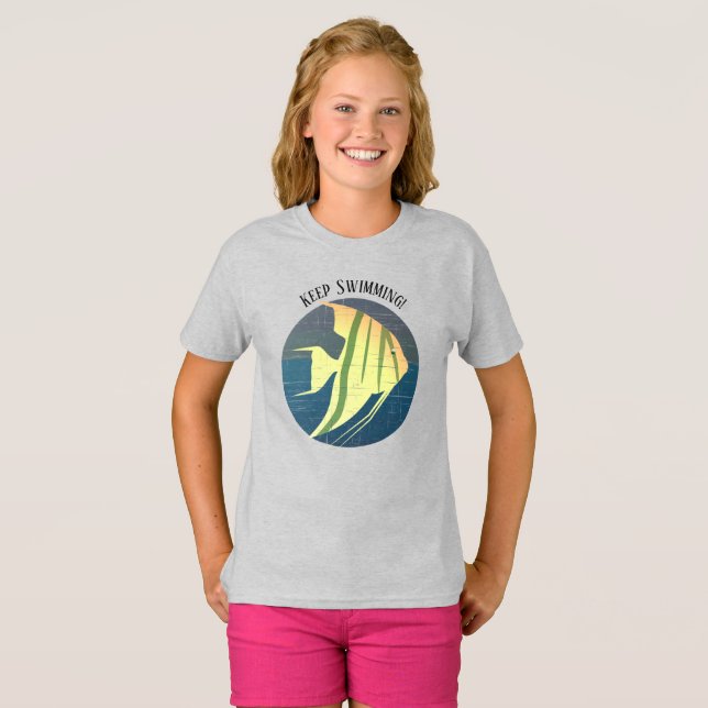 Kids Angelfish Keep Swimming Distressed T-Shirt (Front Full)