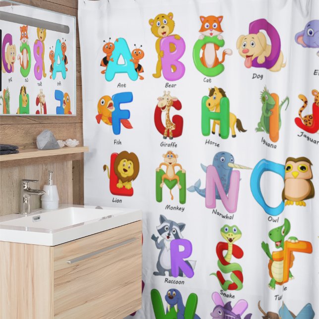 Kids Animal Alphabet On White Shower Curtain (Creator Uploaded)