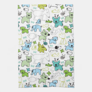 kids animal background pattern tea towel