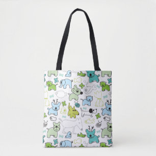 kids animal background pattern tote bag