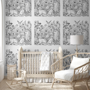 Kid's Animal & Flower Colouring Wallpaper