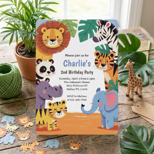 Kids Animal Jungle Birthday Party Invitation