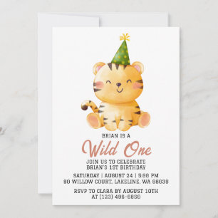 kids animal jungle wild one first birthday invitation