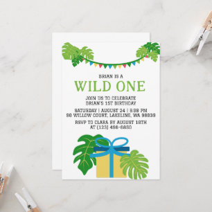 kids animal jungle wild one first birthday invitation