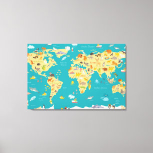Kids Animal Map of the World Canvas Print
