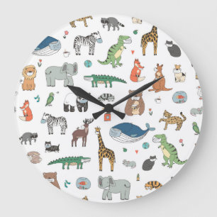 Kids' animal mask, virus pattern. large clock