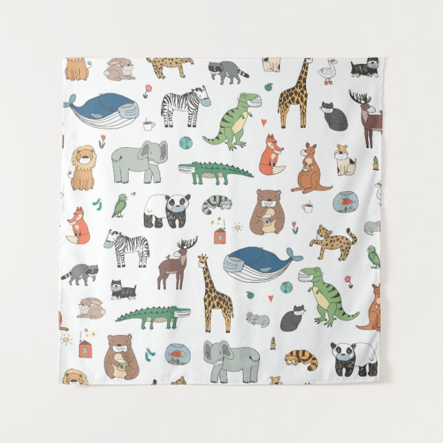 Kids' animal mask, virus pattern. tapestry (Front)