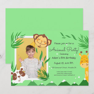 Kids Animals Birthday, Photo Animals Birthday Invitation