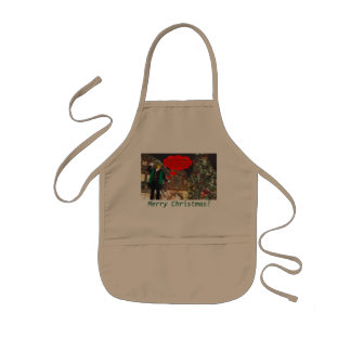 kids apron.  Merry Christmas.  bullfrog/caroler Apron