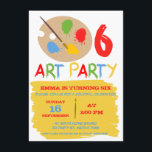 Kids Art Party Birthday Invitation<br><div class="desc">This colourful art birthday party invitation features a palette, two brushes, paint splashes and strokes on a white background. I wanted to create a colourful art theme birthday party invitation for the store because it's a popular party theme and I don't have any designs at the store at the moment....</div>