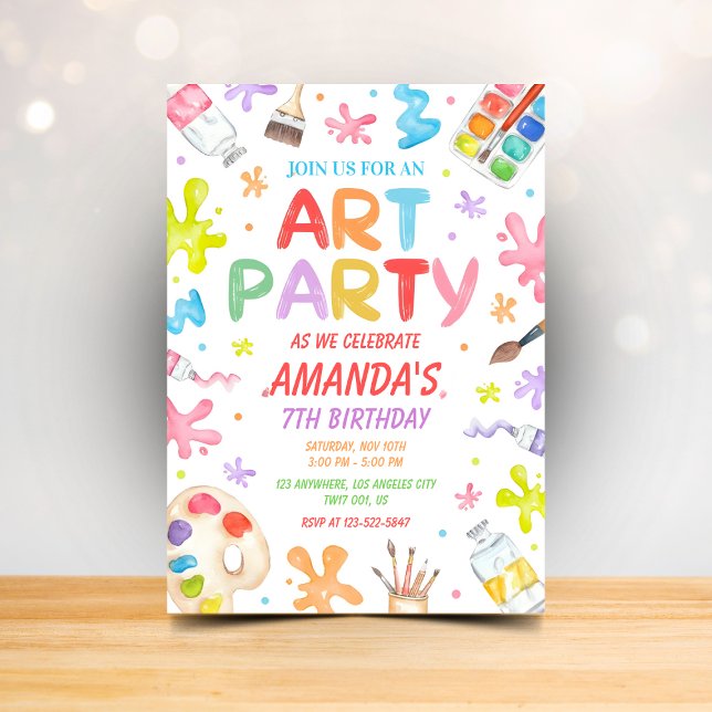 Kids Art Party Birthday Invitation Colorful Paint (Creator Uploaded)
