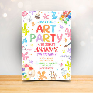 Kids Art Party Birthday Invitation Colourful Paint