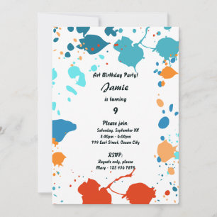 Kids Art Themed 9th Birthday Party Invitation
