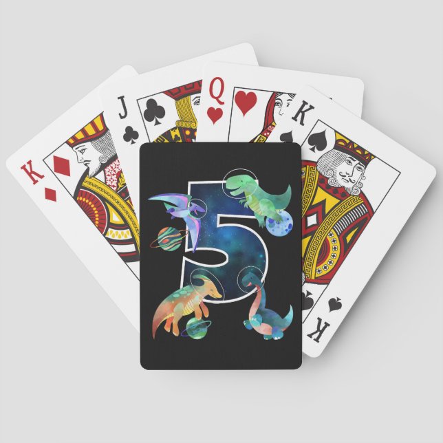 Kids Astronaut Outer Space Dinosaurs 5th Birthday  Playing Cards (Back)
