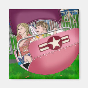 Kids at Carnival Whimsical Art Magnet