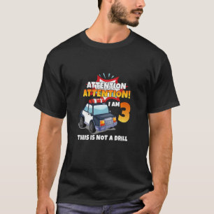 Kids Attention I'm 3 Policeman Car 3 Year Old 3rd  T-Shirt