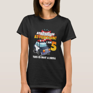 Kids Attention I'm 5 Policeman Car 5 Year Old 5th T-Shirt