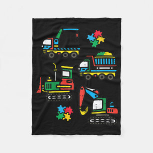Kids Autism Awareness Construction Trucks Excavato Fleece Blanket