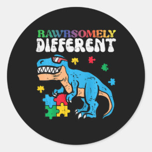 Kids Autism Awareness Dino Rawrsomely Different Tr Classic Round Sticker