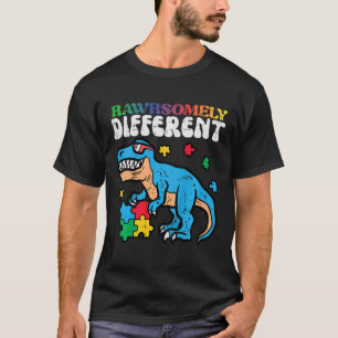 Kids Autism Awareness Dino Rawrsomely Different Tr T-Shirt