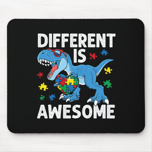 Kid's Autism Different Is Awesome Dinosaur Autism  Mouse Pad (Front)