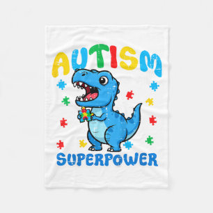 Kids Autism is Superwer Trex Dino ASD Awareness Fleece Blanket