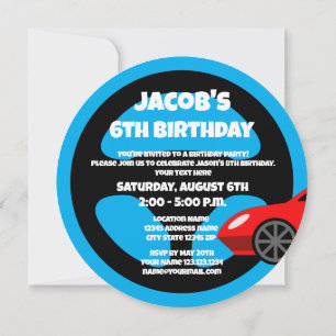 Kid's auto racing theme Birthday party invitations