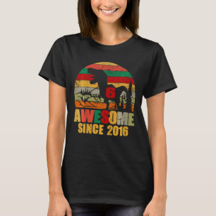 Kids Awesome Since 2016 6th Birthday Boy Dinosaur  T-Shirt