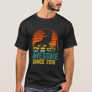 Kids Awesome Since 2016 6th Birthday Dinosaur 6 Ye T-Shirt