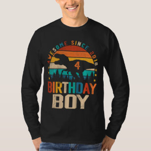 Kids Awesome Since 2018 4th Birthday Boy Dinosaur T-Shirt