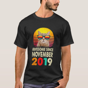 Kids Awesome Since November 2019 3rd Birthday Cat T-Shirt