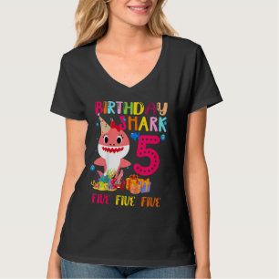 Kids Baby Cute Pink Shark 5th Birthday 5 Years Old T-Shirt