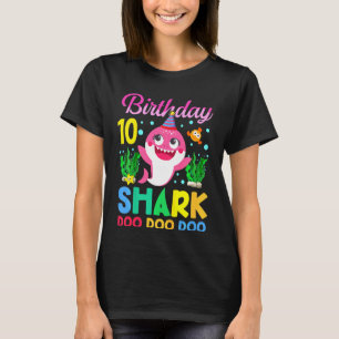 Kids Baby Cute Shark 10th Birthday Boy Girl 10 Yea T-Shirt