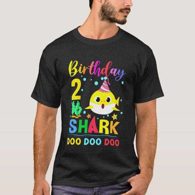 Kids Baby Cute Shark 2nd Birthday Boy Girl 2 Year  T-Shirt (Front)