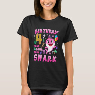 Kids Baby Cute Shark 4th Birthday Boy Girl 4 Year  T-Shirt