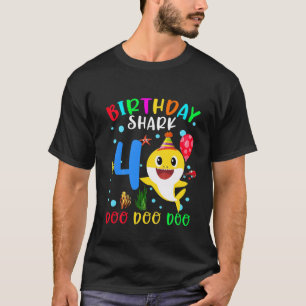 Kids Baby Cute Shark 4Th Birthday Boy Girl 4 Year T-Shirt