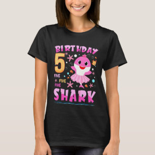Kids Baby Cute Shark 5th Birthday Boy Girl 5 Year T-Shirt