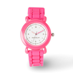 Kids Baby Name Brown Pink Leather Strap Girls Watch
