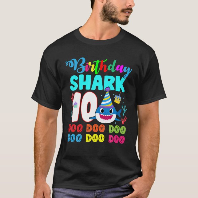 Kids Baby Shark 10 Years Old 10Th Birthday Doo Doo T-Shirt (Front)