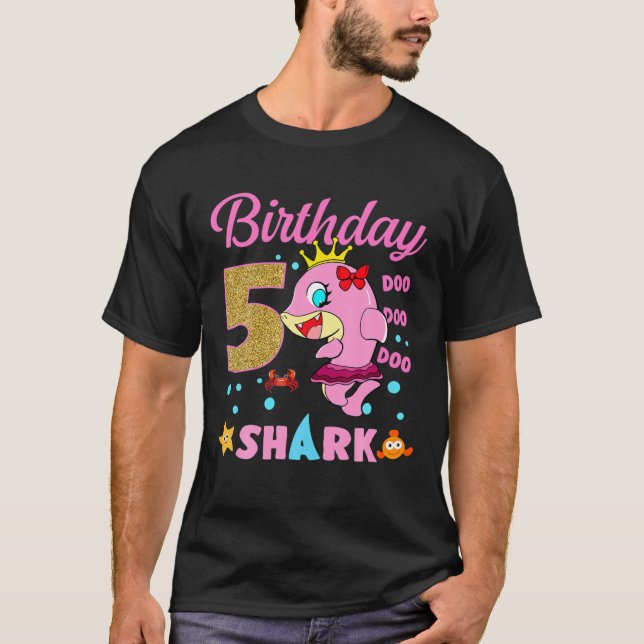 Kids Baby Shark 5Th Birthday Boy Girl Two 5 Year O T-Shirt (Front)