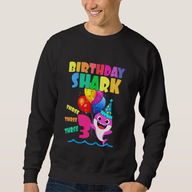 Kids Baby Shark Birthday Boy 3 Year Old  Doo Doo D Sweatshirt (Front)