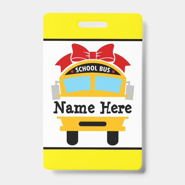Kids Back to School Bus Personalise Name Badge ID Badge (Front)