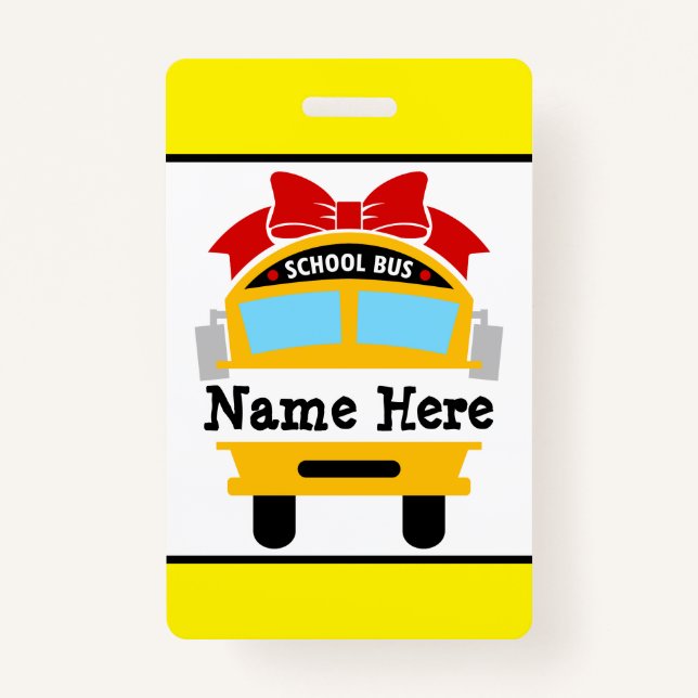Kids Back to School Bus Personalise Name Badge ID Badge (Front)