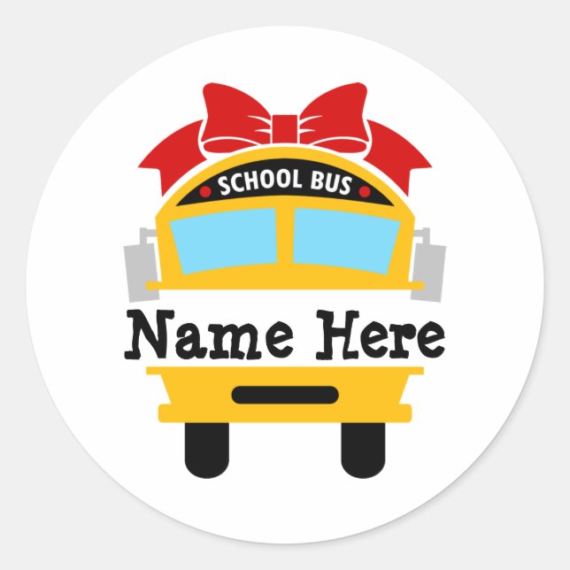 Kids Back to School Bus Personalise Name Classic R Round Sticker (Front)