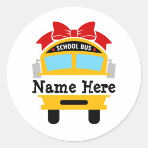 Kids Back to School Bus Personalise Name Classic R Round Sticker